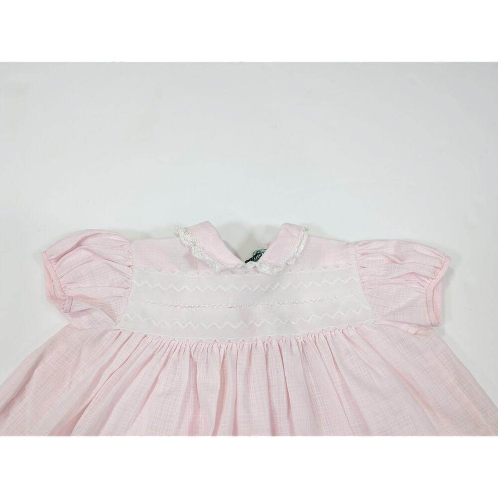 Vintage Pink Dress White Round Collar Girls Size 12 Months Little Craft - Picture 2 of 5